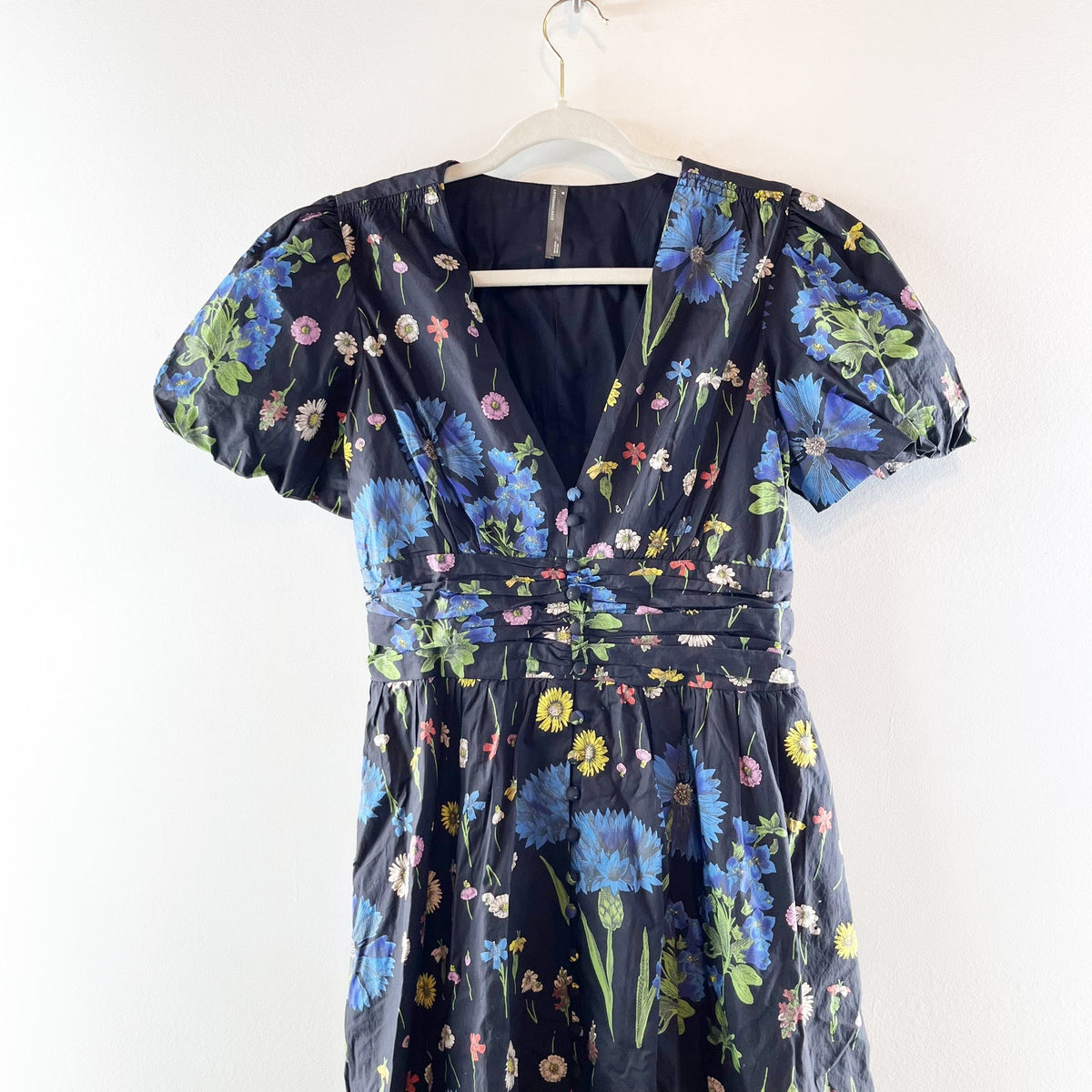 Anthropologie The Katerina Button Front Floral Short Sleeve Midi Dress Blue S