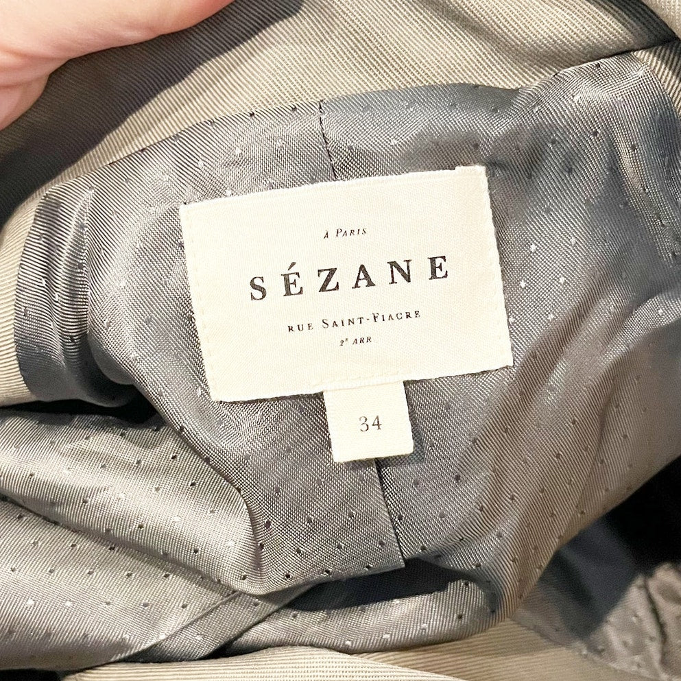 Sezane Midi Long Sleeve Belted Trench Coat Olive Green XS
