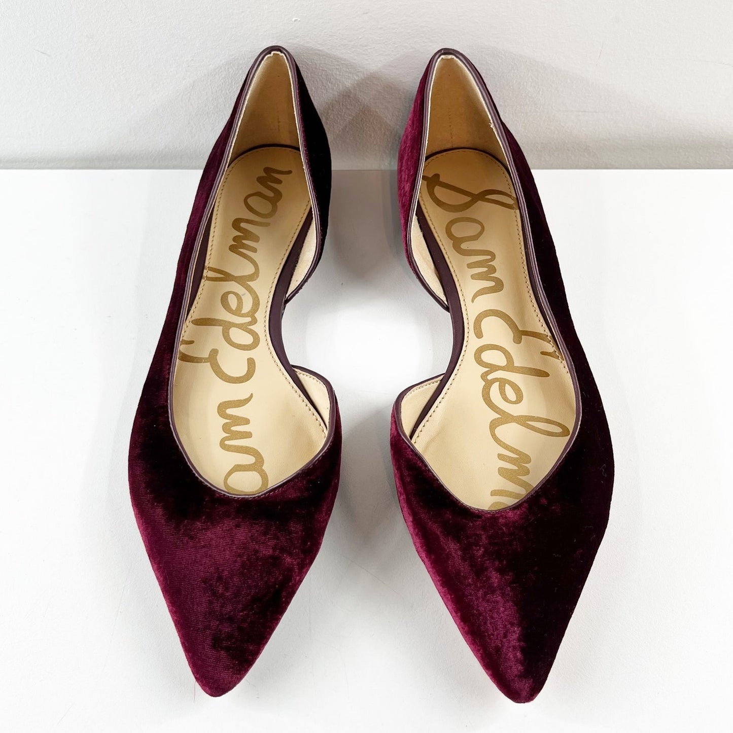 Sam Edelman Dorsay Reema Velvet Pointed Toe Flats Shoes Burgundy Maroon 8.5