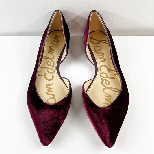 Sam Edelman Dorsay Reema Velvet Pointed Toe Flats Shoes Burgundy Maroon 8.5