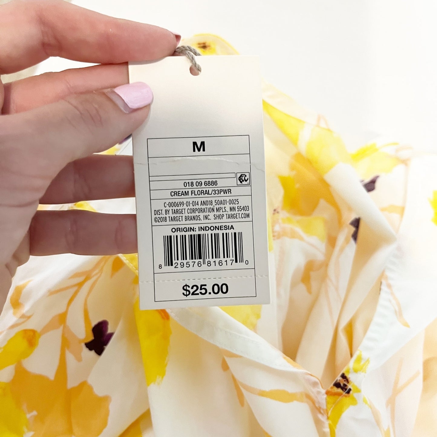 A New Day Floral Print Puff Sleeve Mini Shift Dress White Yellow Medium