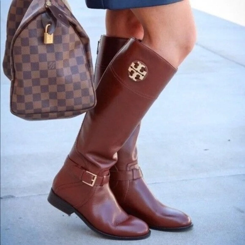 Tory Burch Leather Adeline Knee High Equestrian Riding Boots Brown 6