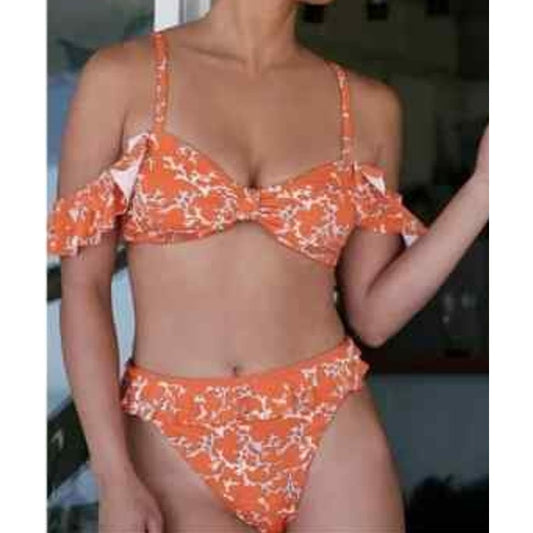 Maeve Anthropologie Jasmine Flounced Bikini Swimsuit Set Orange XL