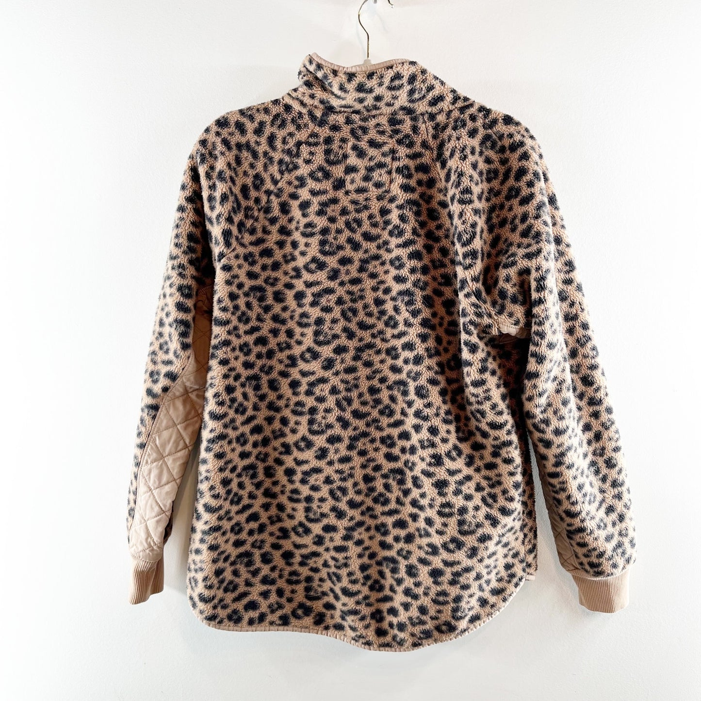 Abercrombie & Fitch Asymmetrical Snap-Up Leopard Print Fleece Sweater Brown L