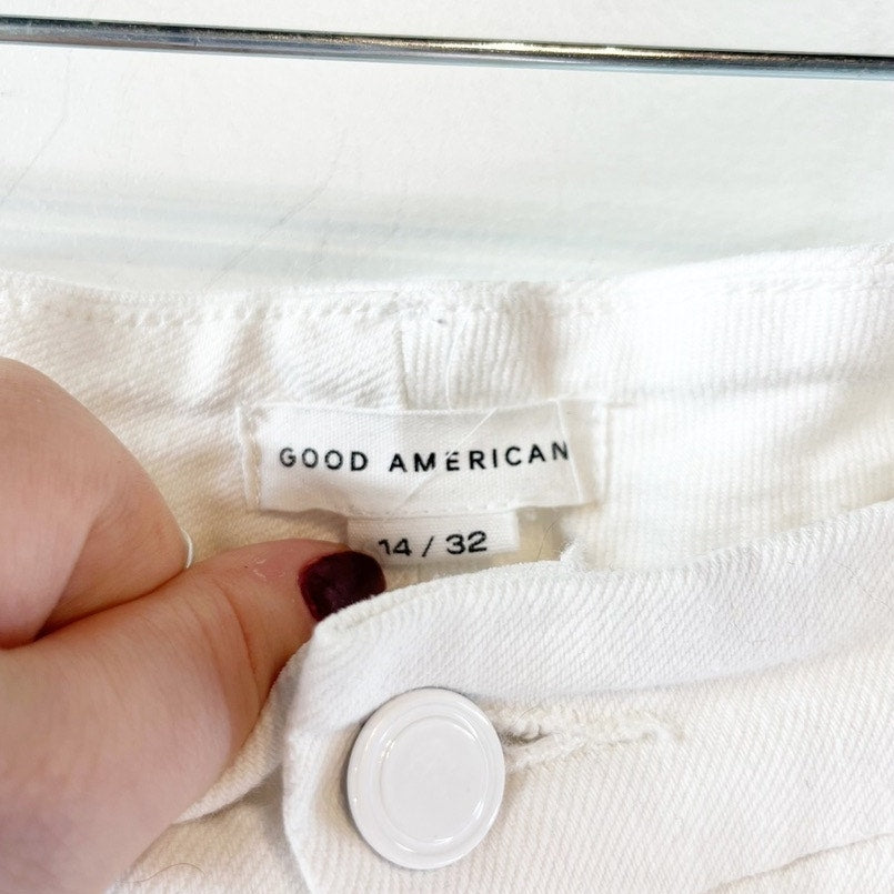 Good American Good Waist Cropped Palazzo High Rise Jeans White 14 / 32