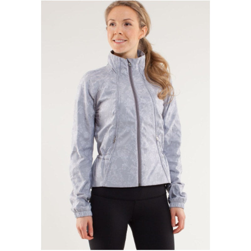 Lululemon Run Floral Long Sleeve Full Zip Travel to Track Jacket Fossil Gray 4