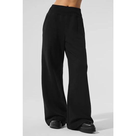 Alo Serenity Ribbed Wide Leg Sweatpants Black XS