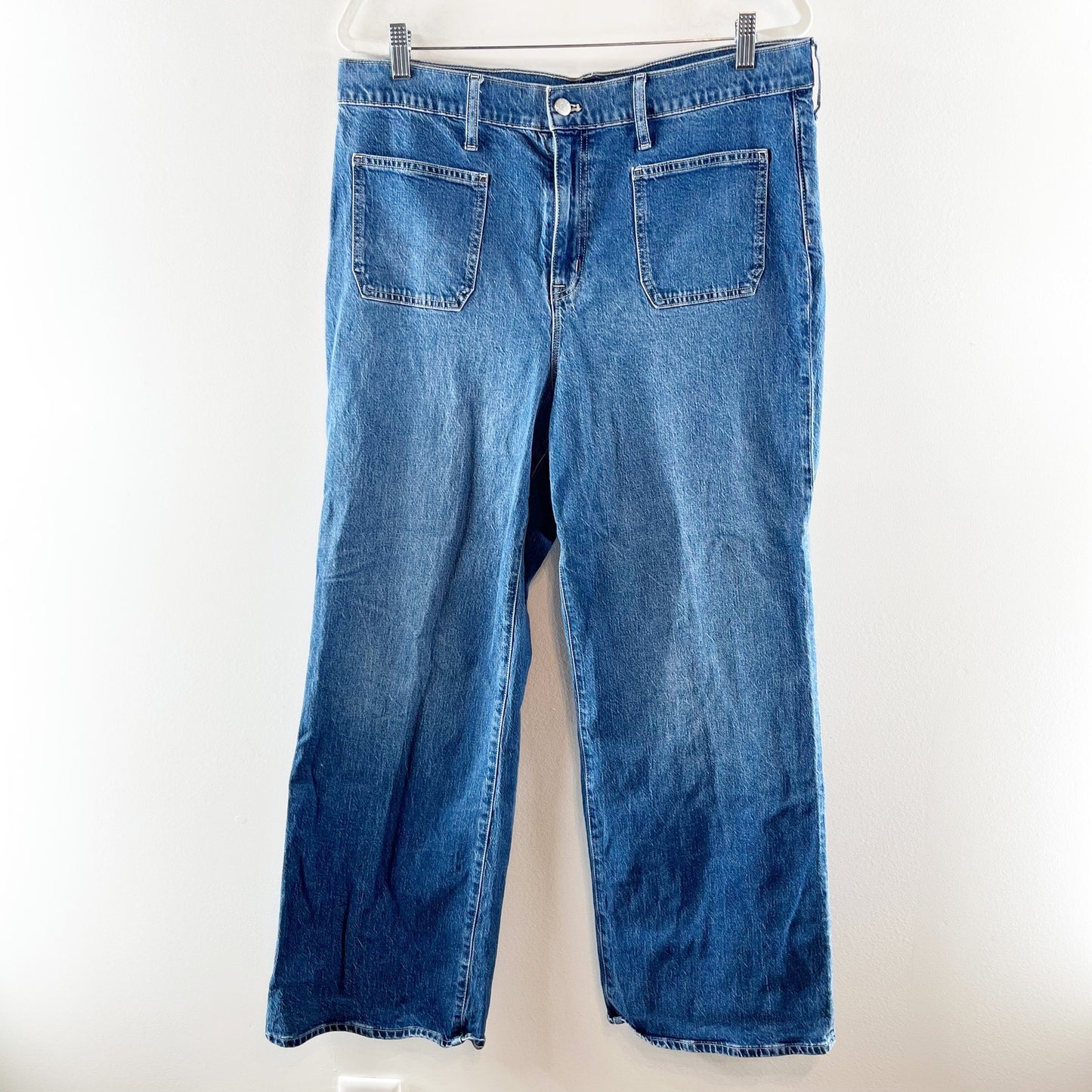 J. Crew Full Length High Rise Wide Leg Patch Pocket Jeans Blue 32 / 14