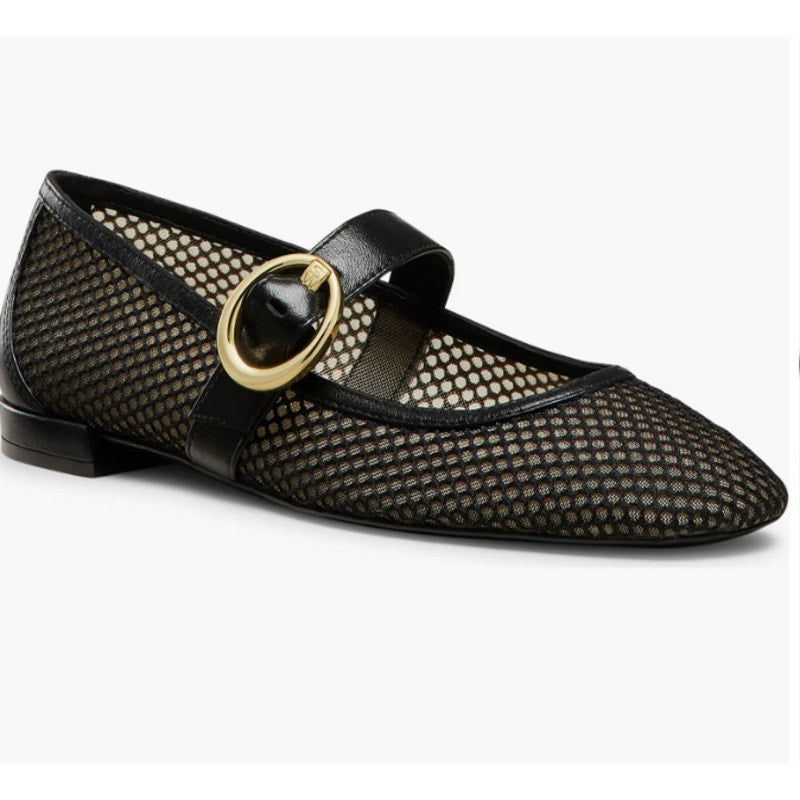 Stuart Weitzman Arabella Mesh Mary Jane Ballet Flats Black 9.5