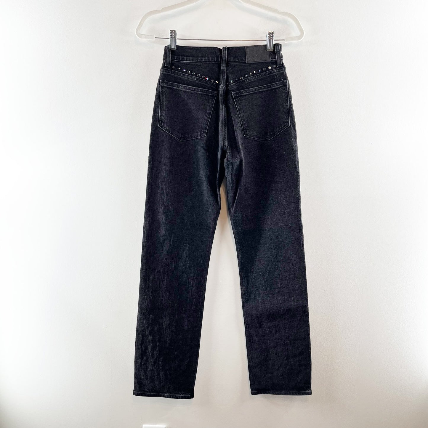 Madewell The 90s Straight Leg High Rise Jeans Rhinestone Studded Black 24 / 00