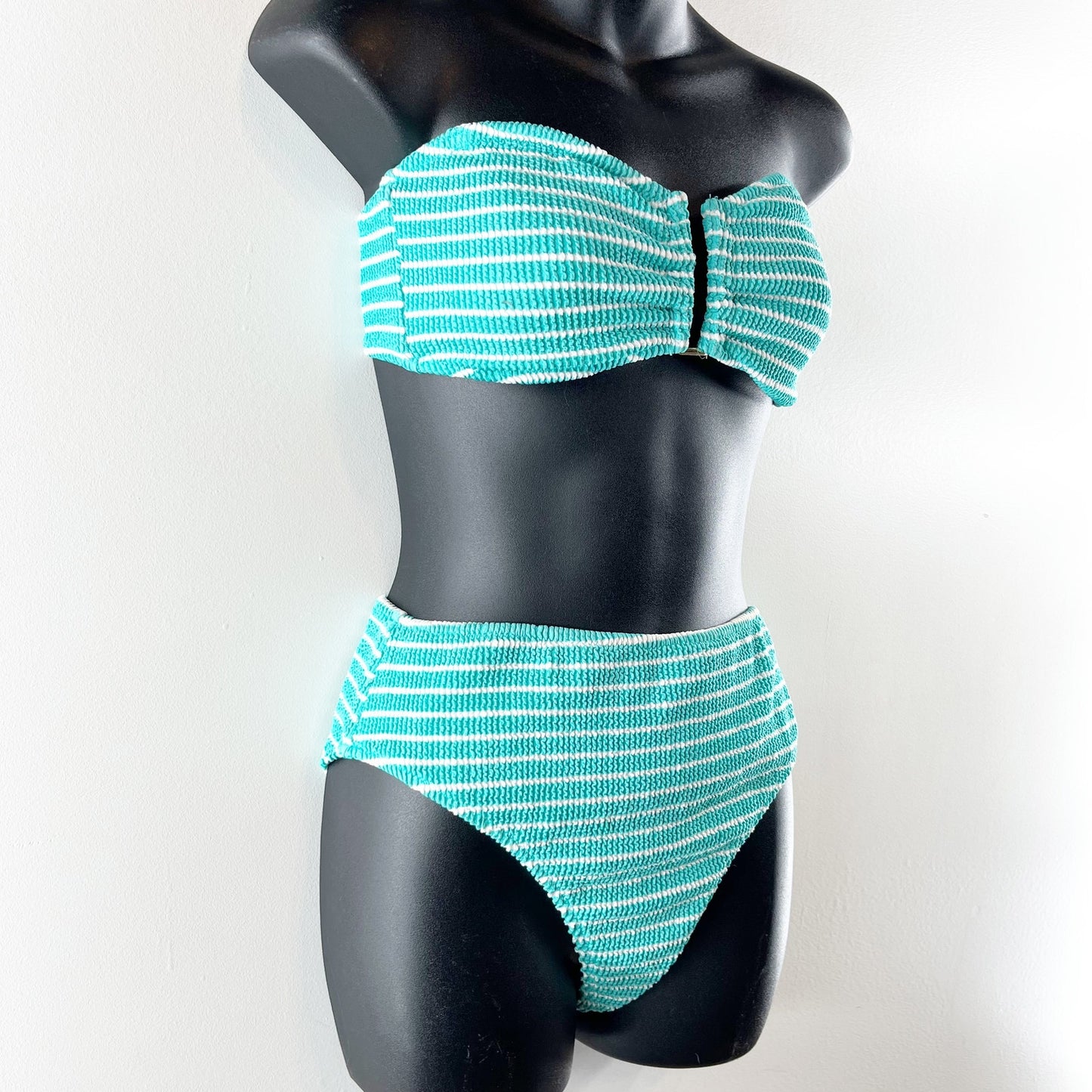 Shade and Shore Strapless Bandeau High Waist Swimsuit Teal Green Medium