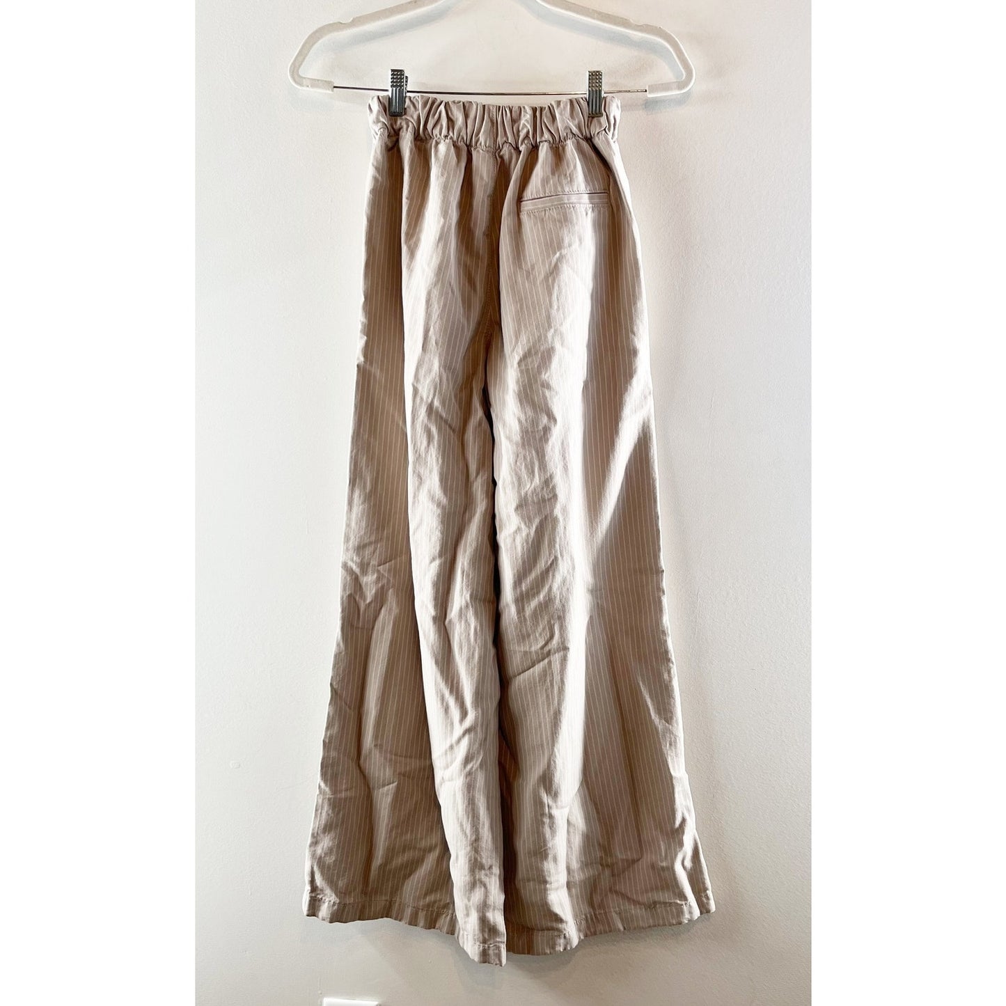 Aerie Pull On Wide Leg Pinstripe Trouser Pants Tan Beige XS