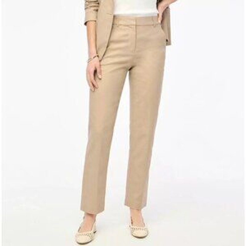 J. Crew Kallie Linen Blend Mid-Rise Straight Leg Trouser Pants Khaki Tan 2