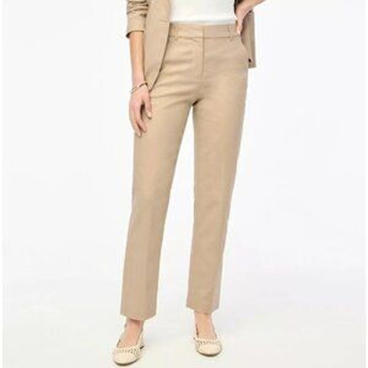 J. Crew Kallie Linen Blend Mid-Rise Straight Leg Trouser Pants Khaki Tan 2