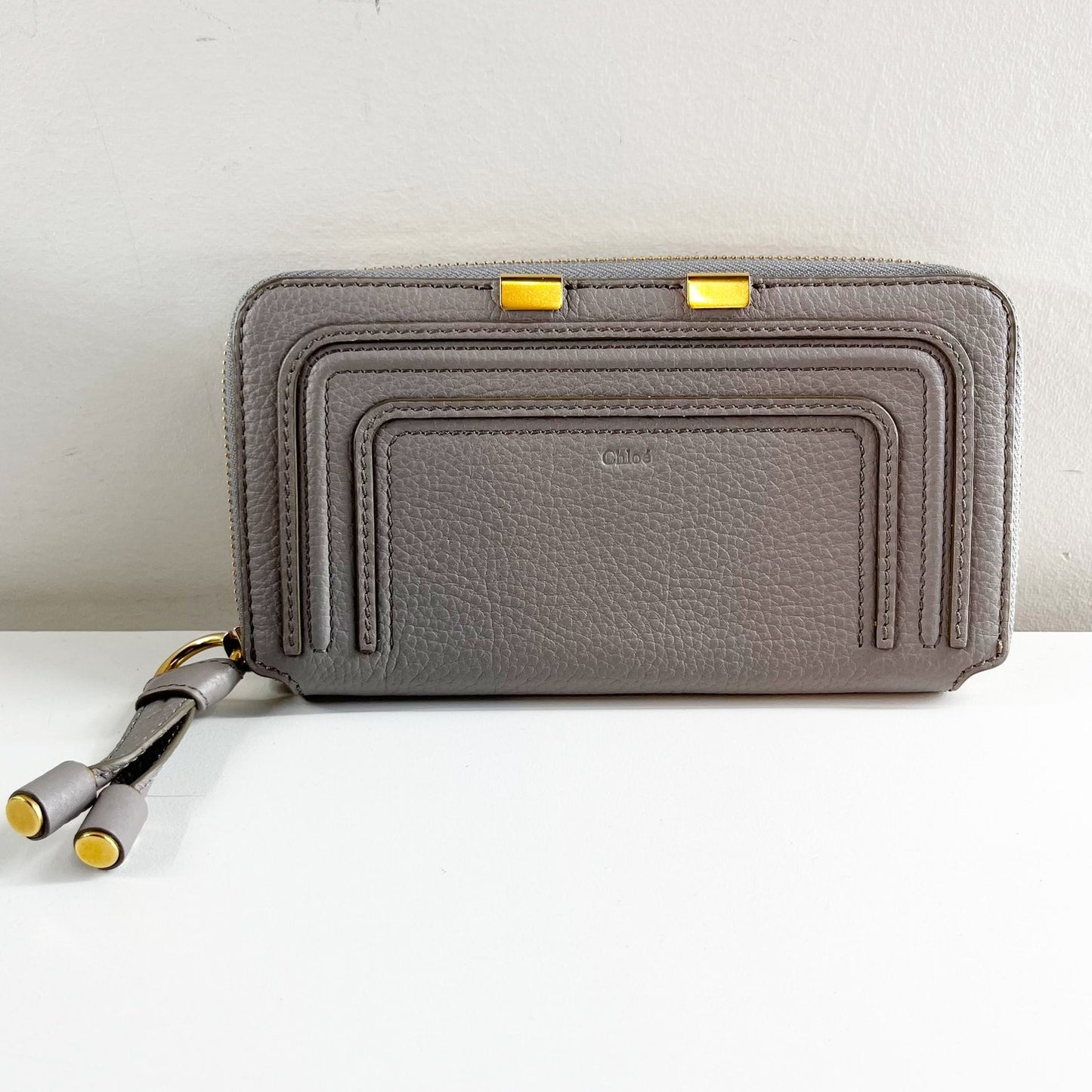Chloé Marcie Leather Long Zippered Continental Wallet Cashmere Grey