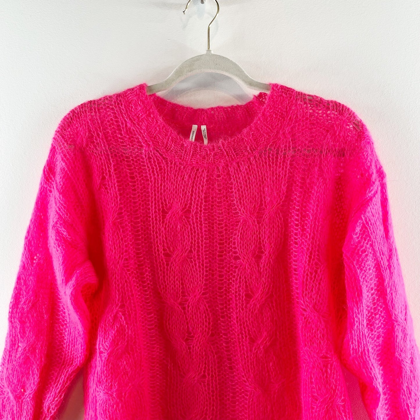 Anthropologie The Posey Long Sleeve Stitchy Distressed Sweater Hot Pink XS