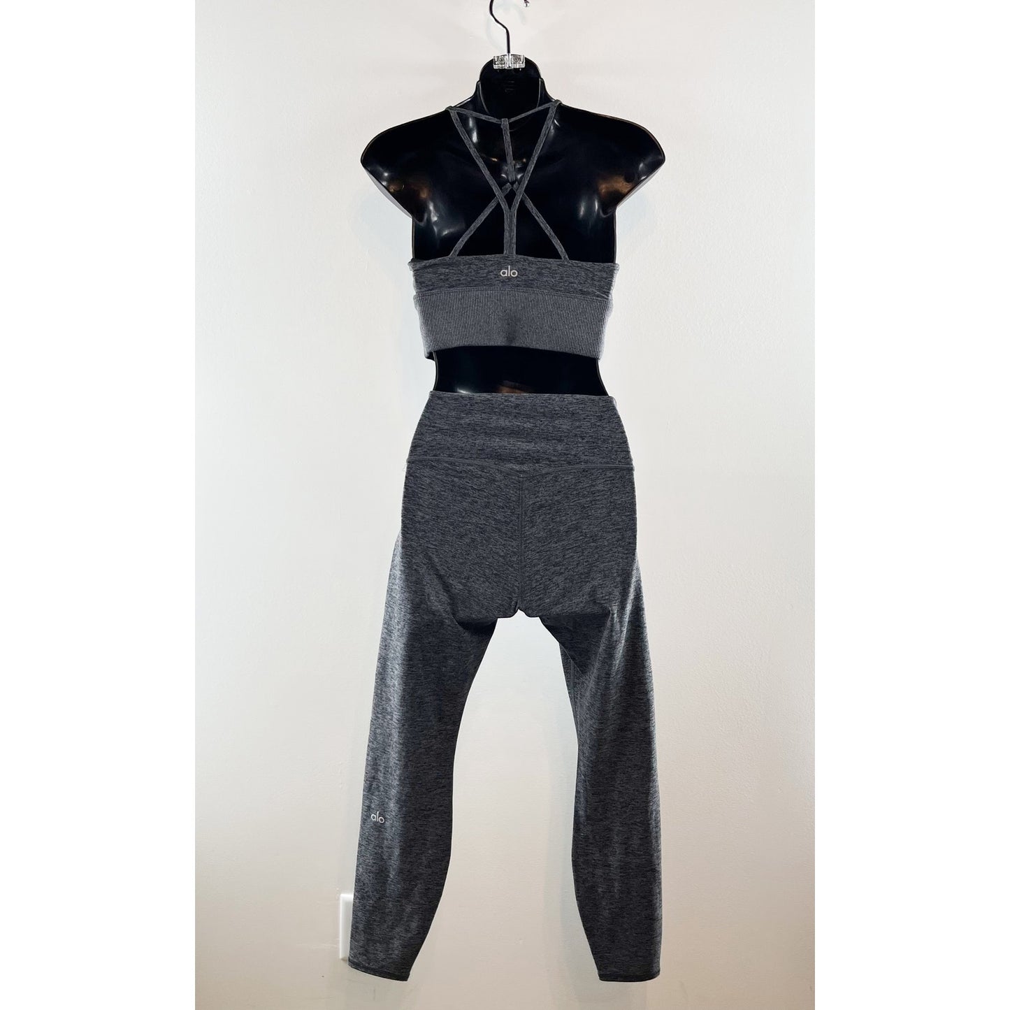 ALO Alosoft Lavish Sports Bra and Highlight 7/8 Leggings Set Dark Heather Gray