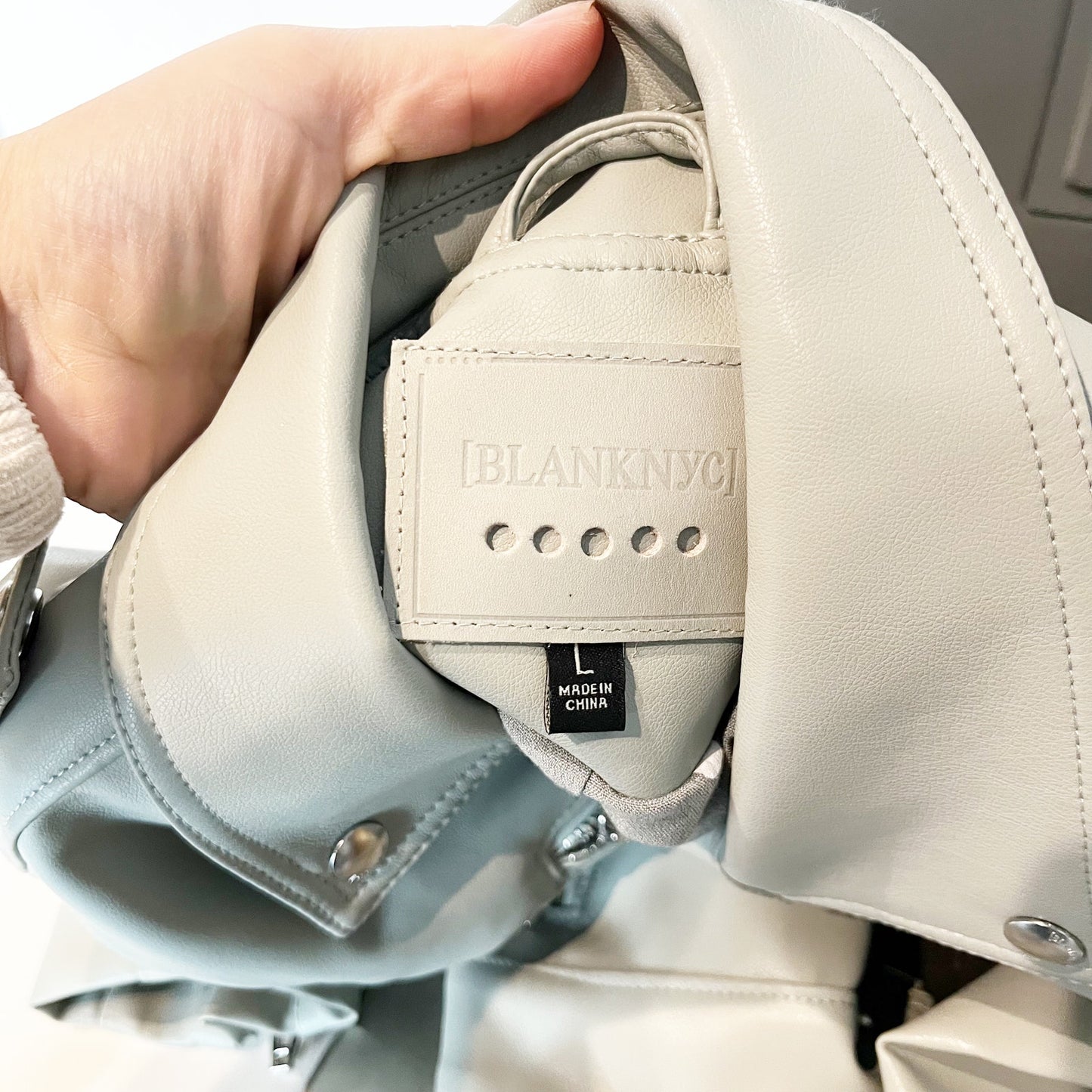 Blank NYC Play Act Vegan Leather Full Zip Moto Jacket Sage Green Large