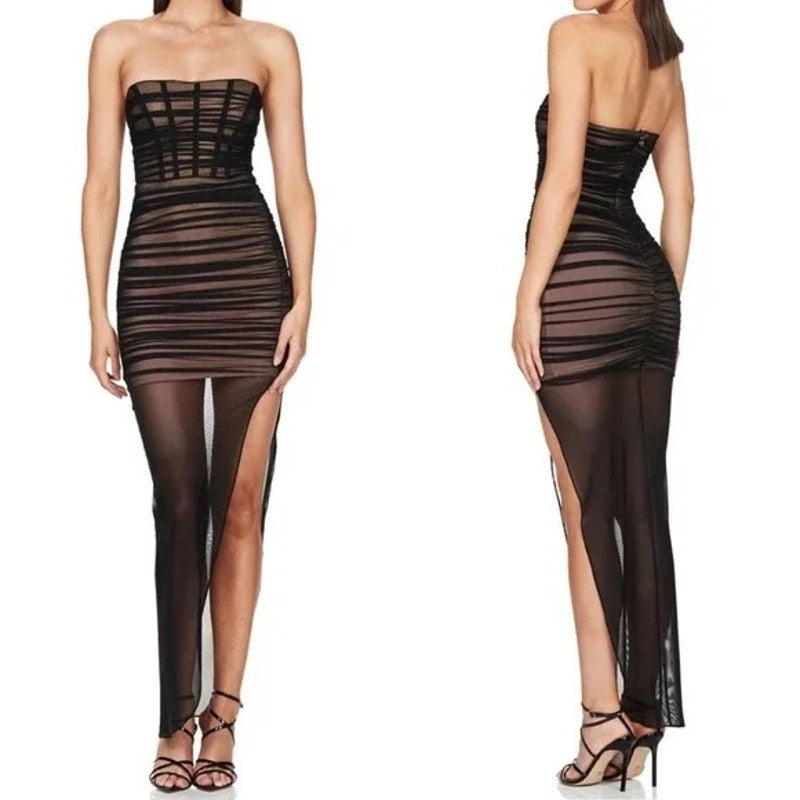 Nookie Strapless Mesh Eden Asymmetrical Maxi Dress Black XL – Baystate Boutique & Consignment