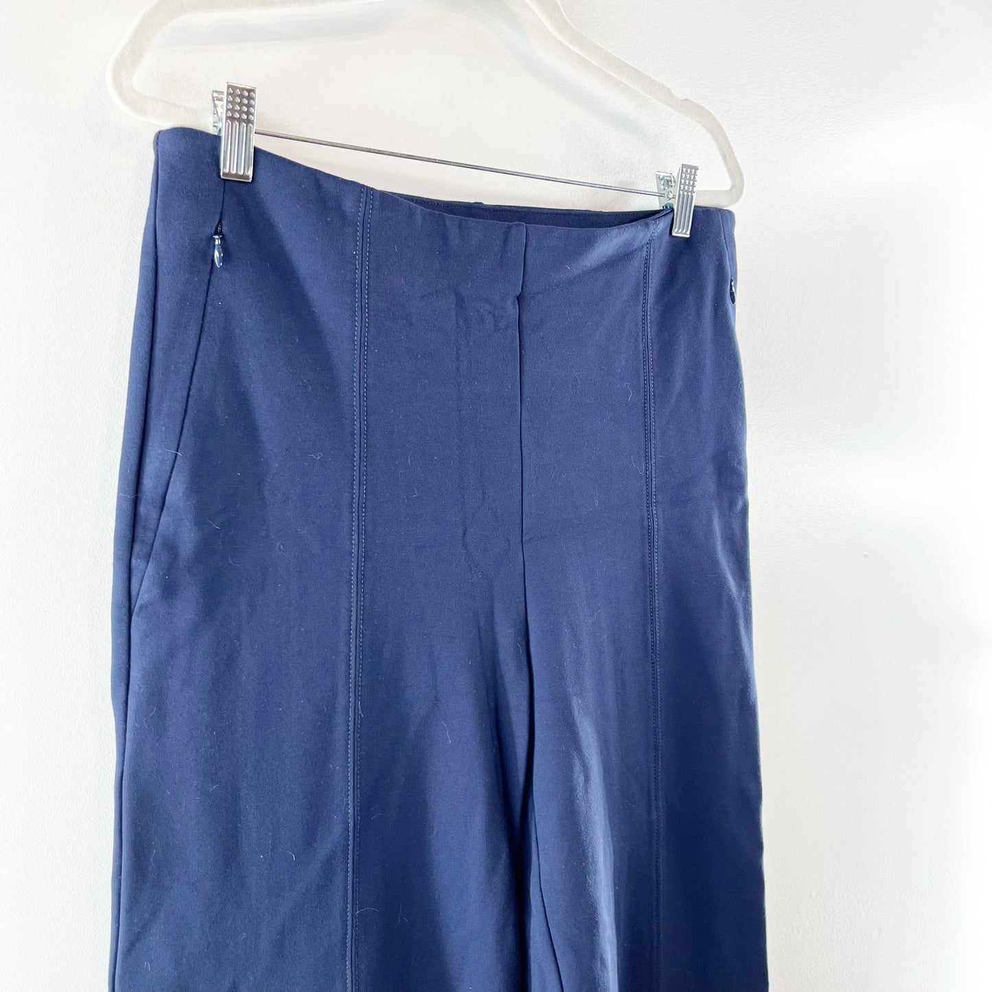 LOFT Ponte High Rise Wide Leg Trouser Pants Navy Blue Large
