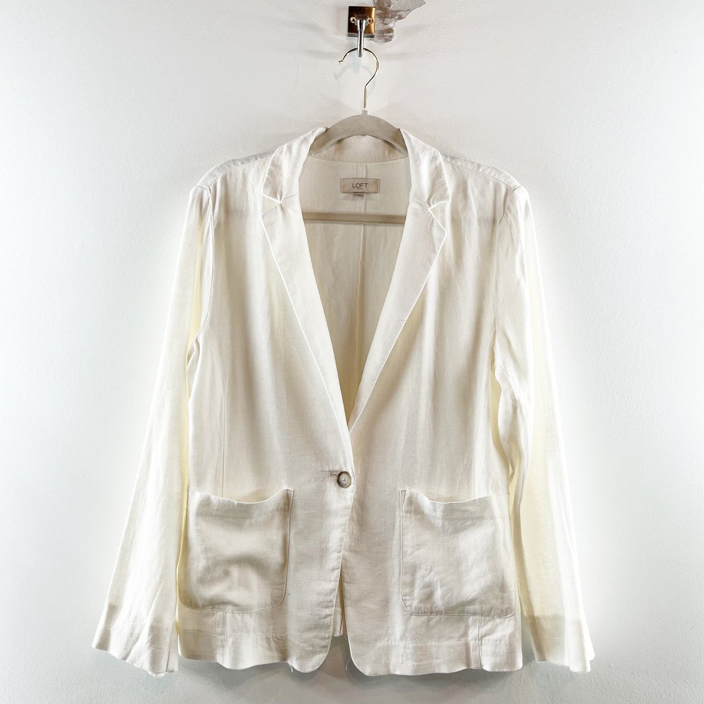 LOFT Linen Blend Causal Single Breasted Blazer Jacket White Small