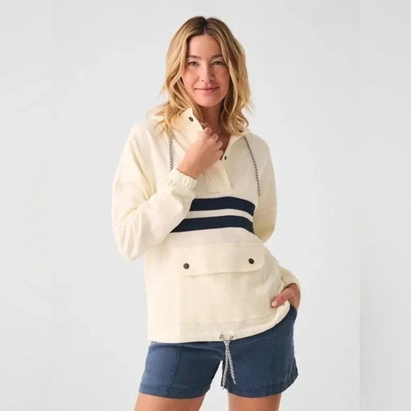 Faherty Daybreak Beach Rays Anorak Hoodie Sweatshirt Cream XS