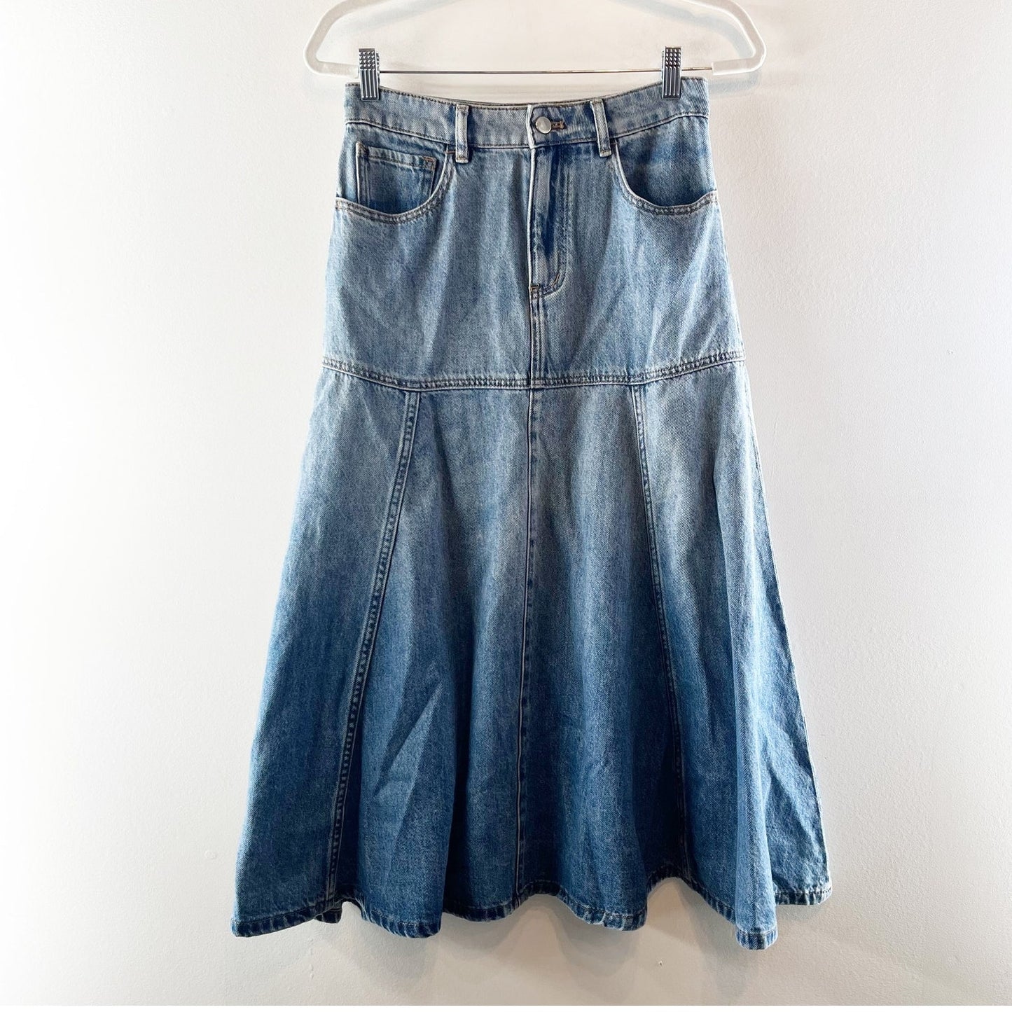 Mare Mare x Anthropologie Denim Flounce Midi Skirt Blue XS