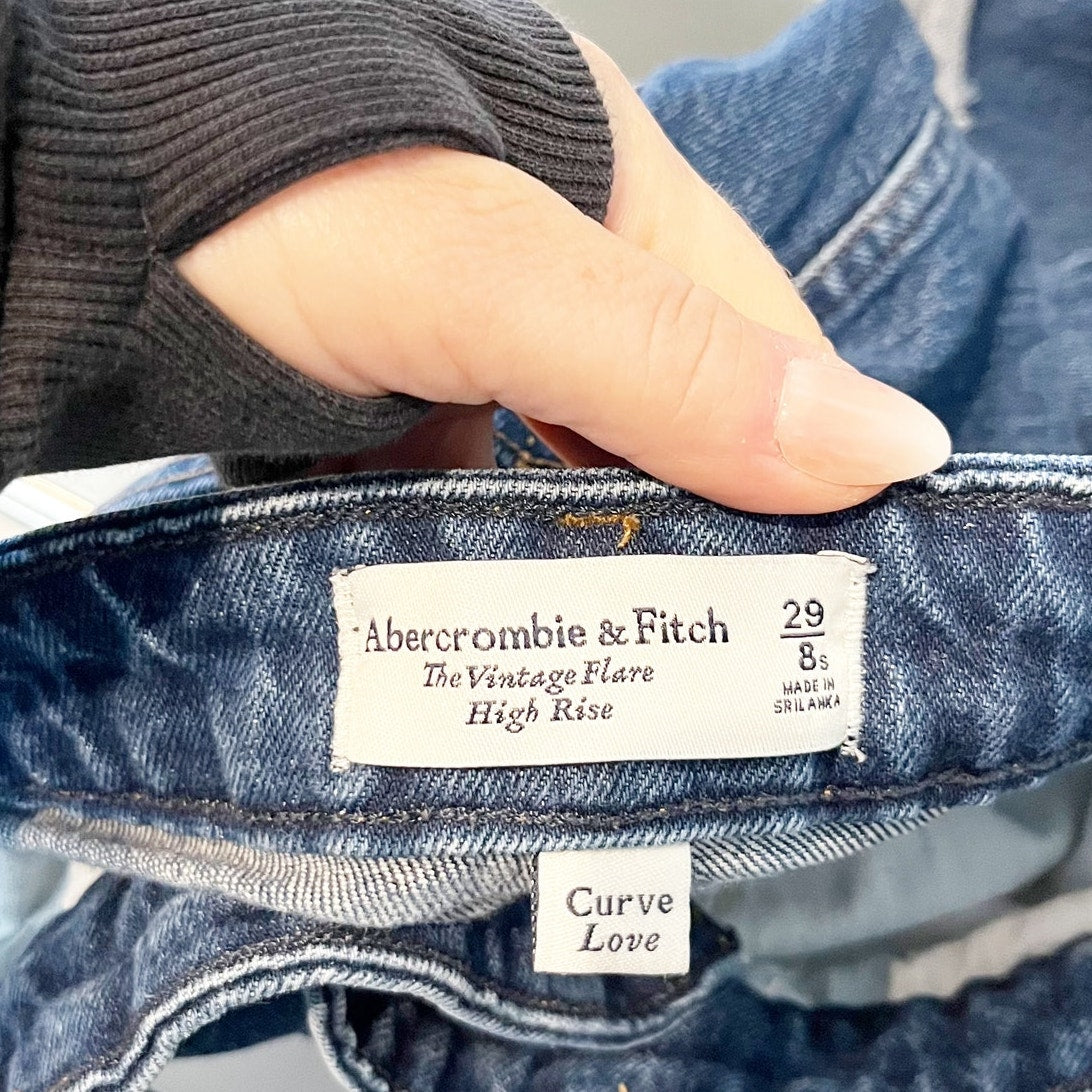 Abercrombie High Rise Vintage Flare Jeans Curve Love Dark Wash Blue 8 Short