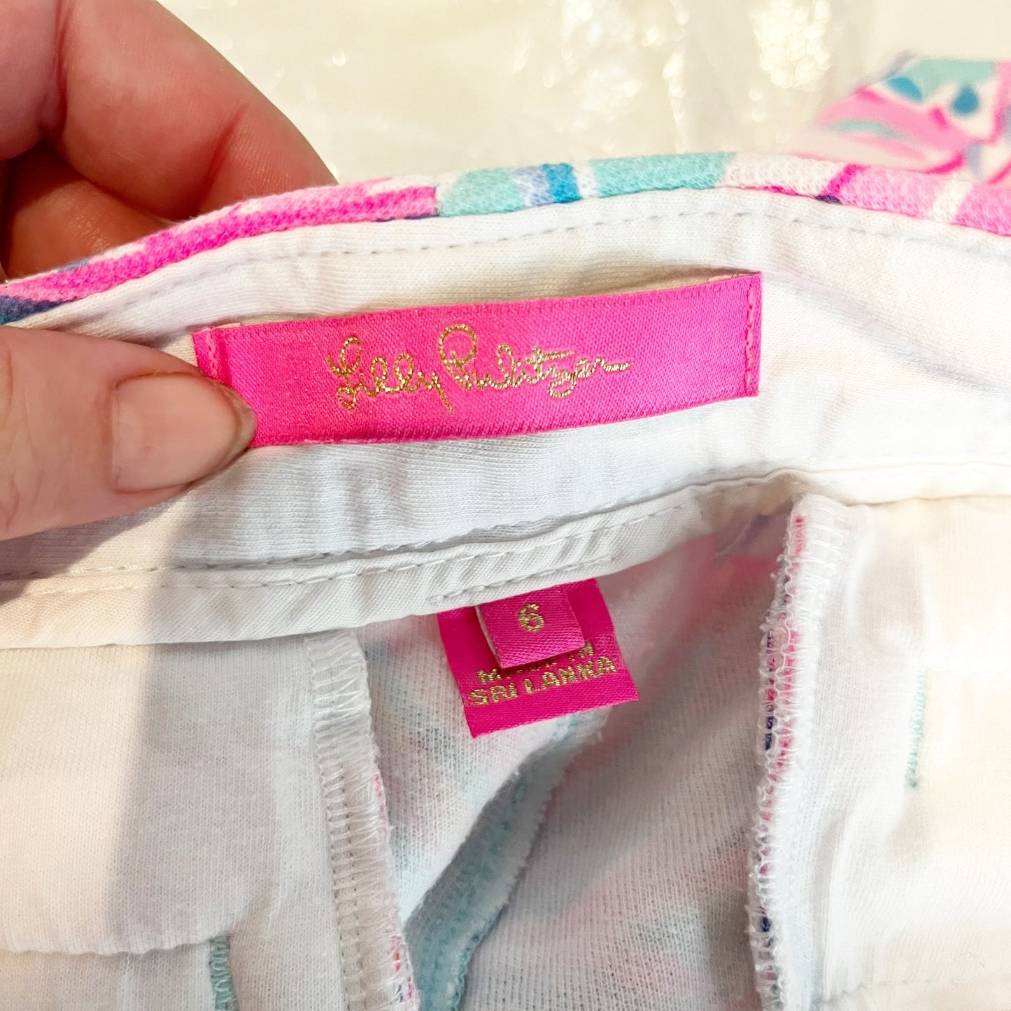 Lilly Pulitzer Buttercup Mid Rise Scalloped Hem Shorts Pink Blue 6