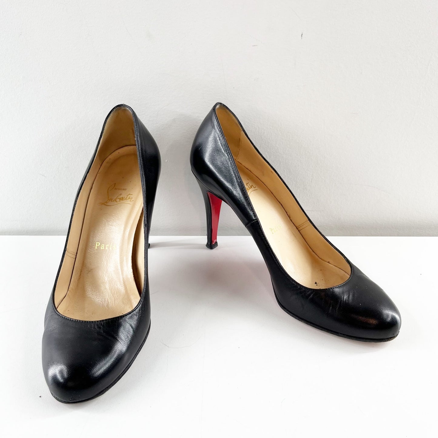 Christian Louboutin Ron Ron 85 Kid Leather Round Toe Stilettos Pump Black 38