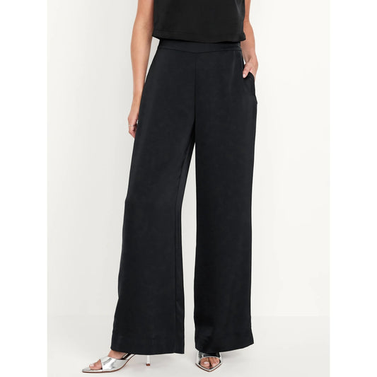 Old Navy High Rise Super Wide Leg Satin Trouser Dress Pants Black 14