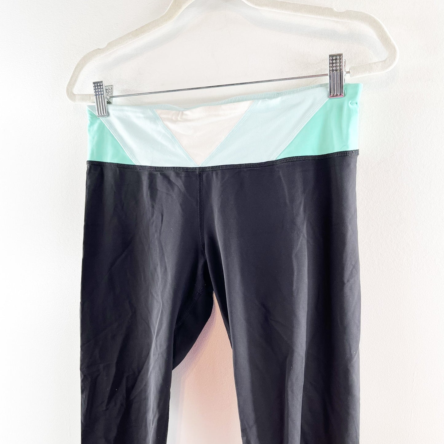 Lululemon Mid Rise Cropped Running Yoga Leggings Black Aqua 8
