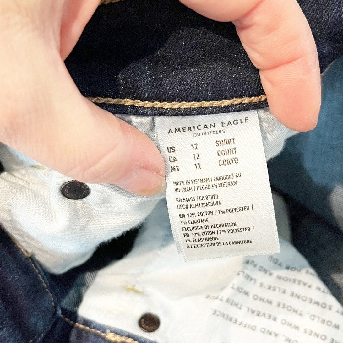 American Eagle Super High Rise Flare Jeans Dark Wash Blue 12 Short