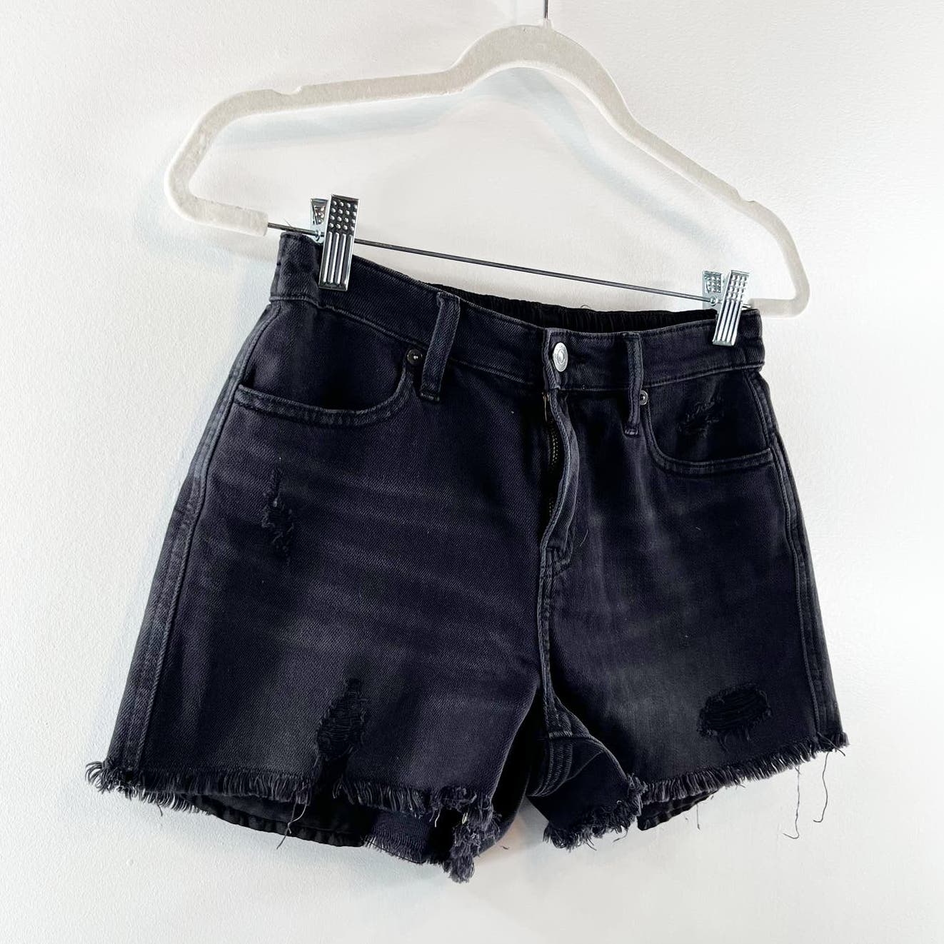 Aerie Daydream Cutoff Elastic Waist Distressed Jean Shorts Black XS