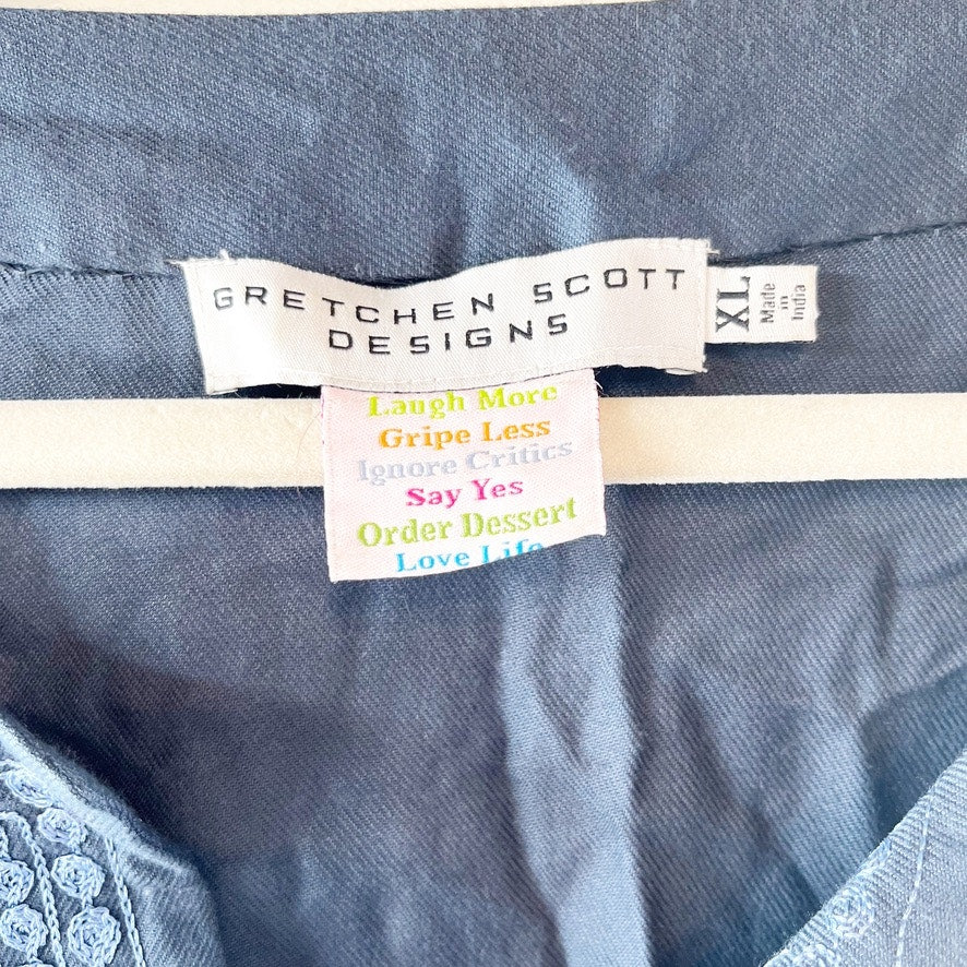 Gretchen Scott Designs Long Sleeve Embroidered Mini Tunic Dress Blue XL