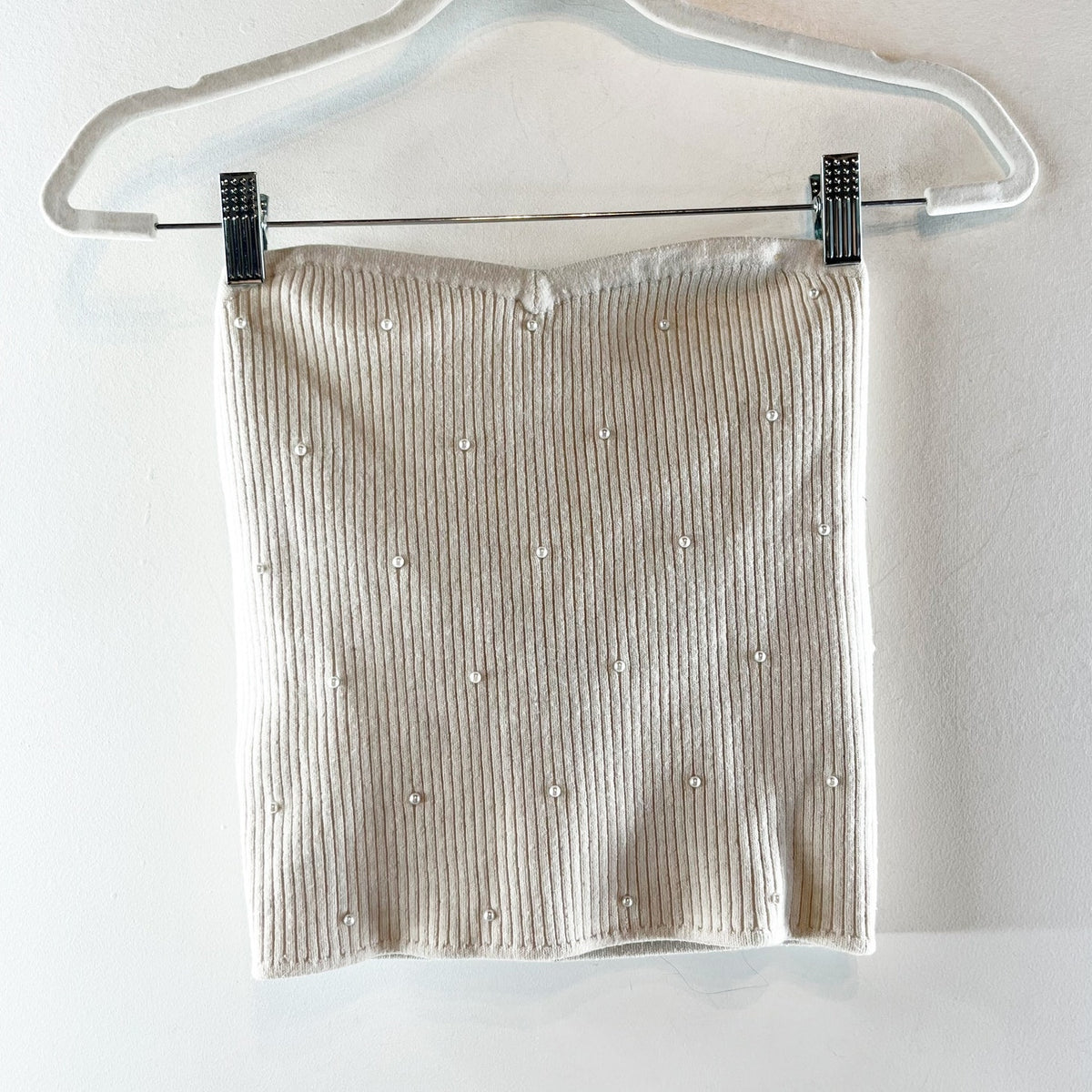 Aerie Pearl Ribbed Strapless Tube Top Tank Cream Tan Large