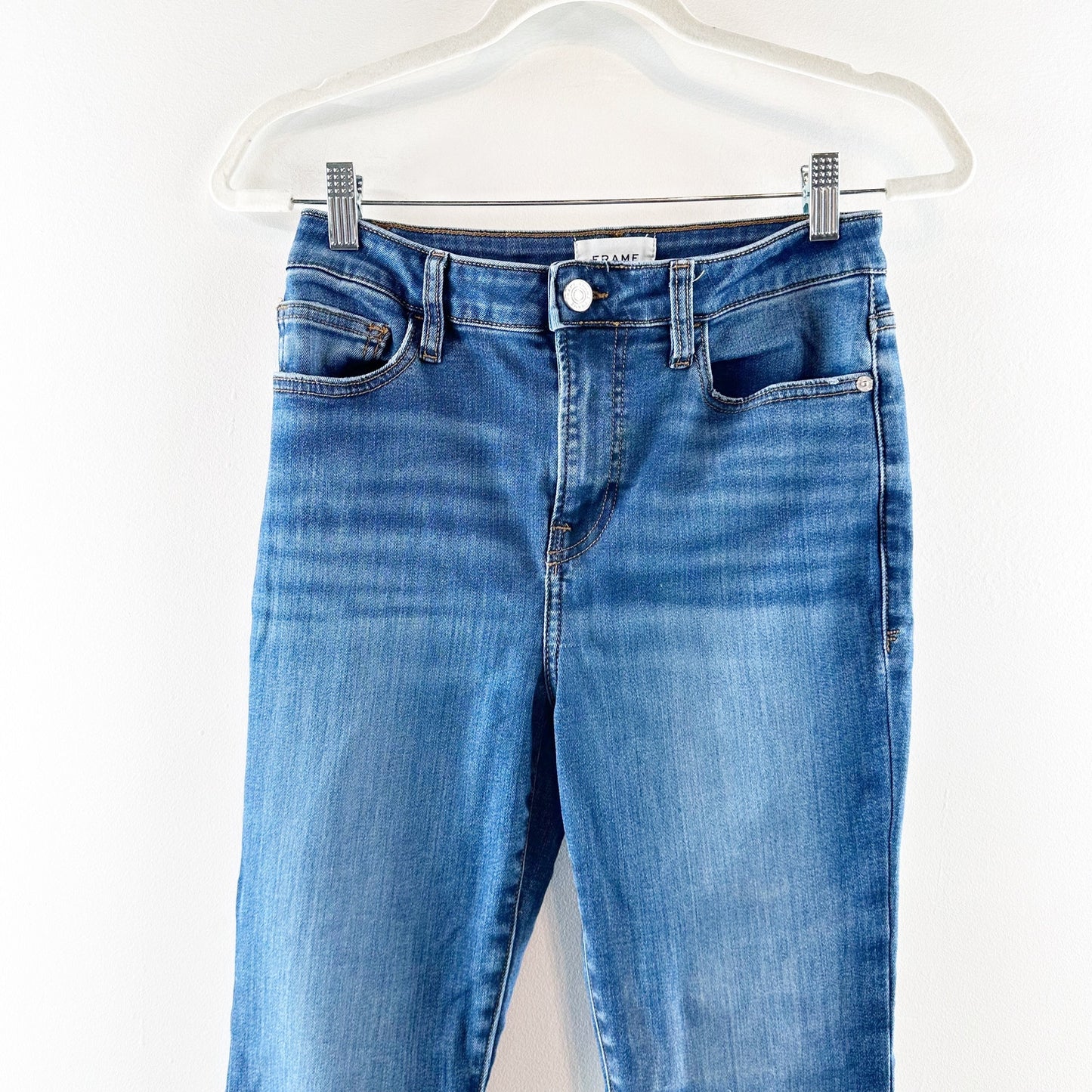 FRAME High Rise Le Crop Mini Boot Cut Raw Hem Jeans Blue 27 / 4