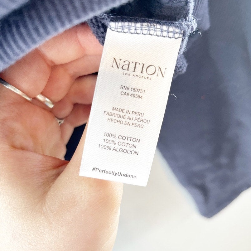 Nation Los Angeles Darlene Cotton Boatneck Long Sleeve Envelope Top Blue Small