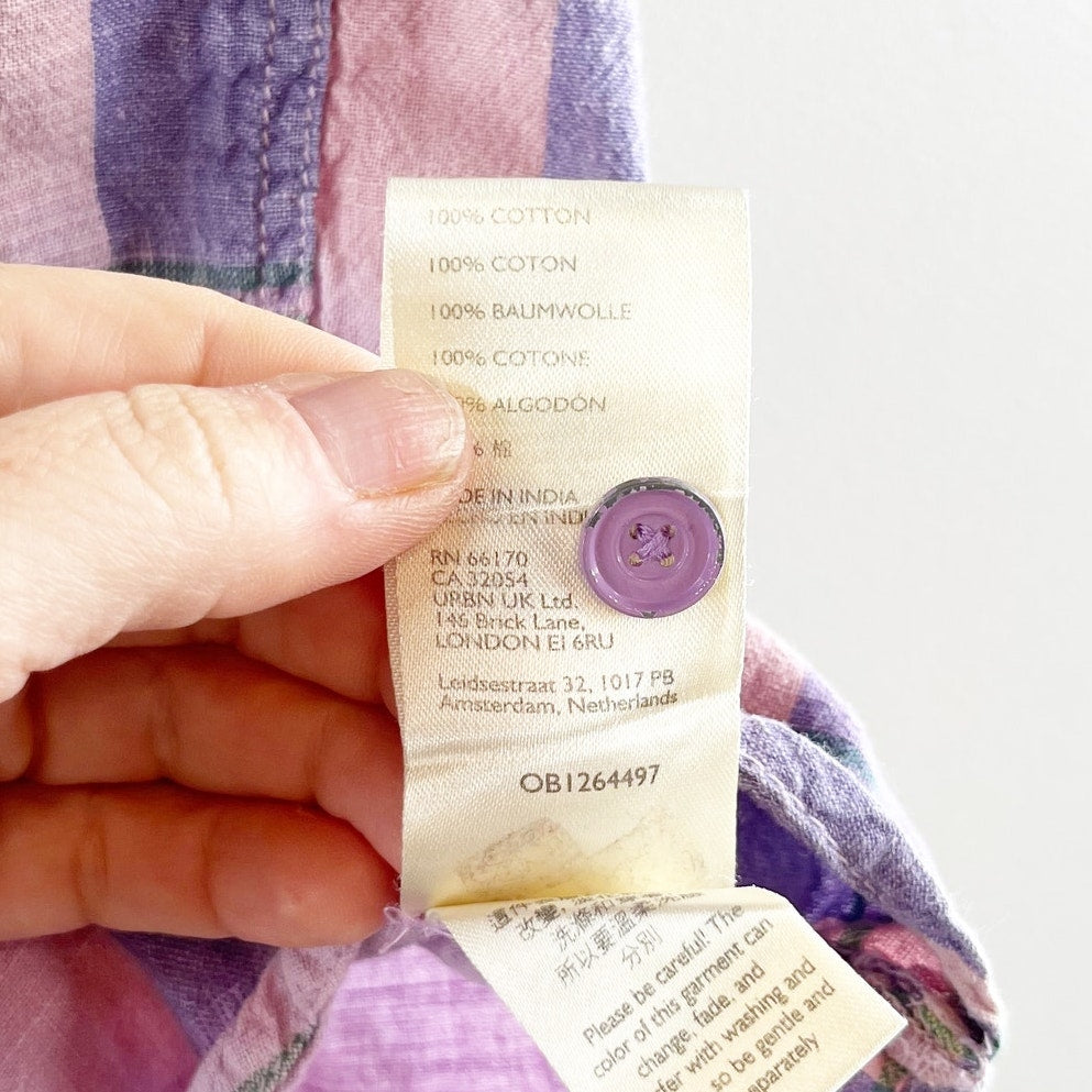 Pilcro Short Sleeve Hannah Plaid Surf Shirt Top Pink Large