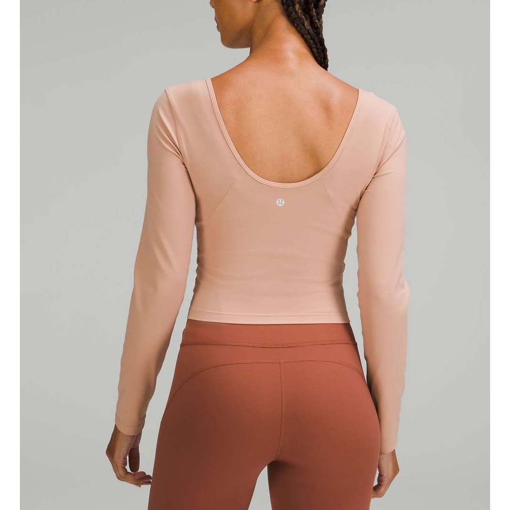 Lululemon Align Long Sleeve Cropped V Neck Top Shirt Pink Clay 4