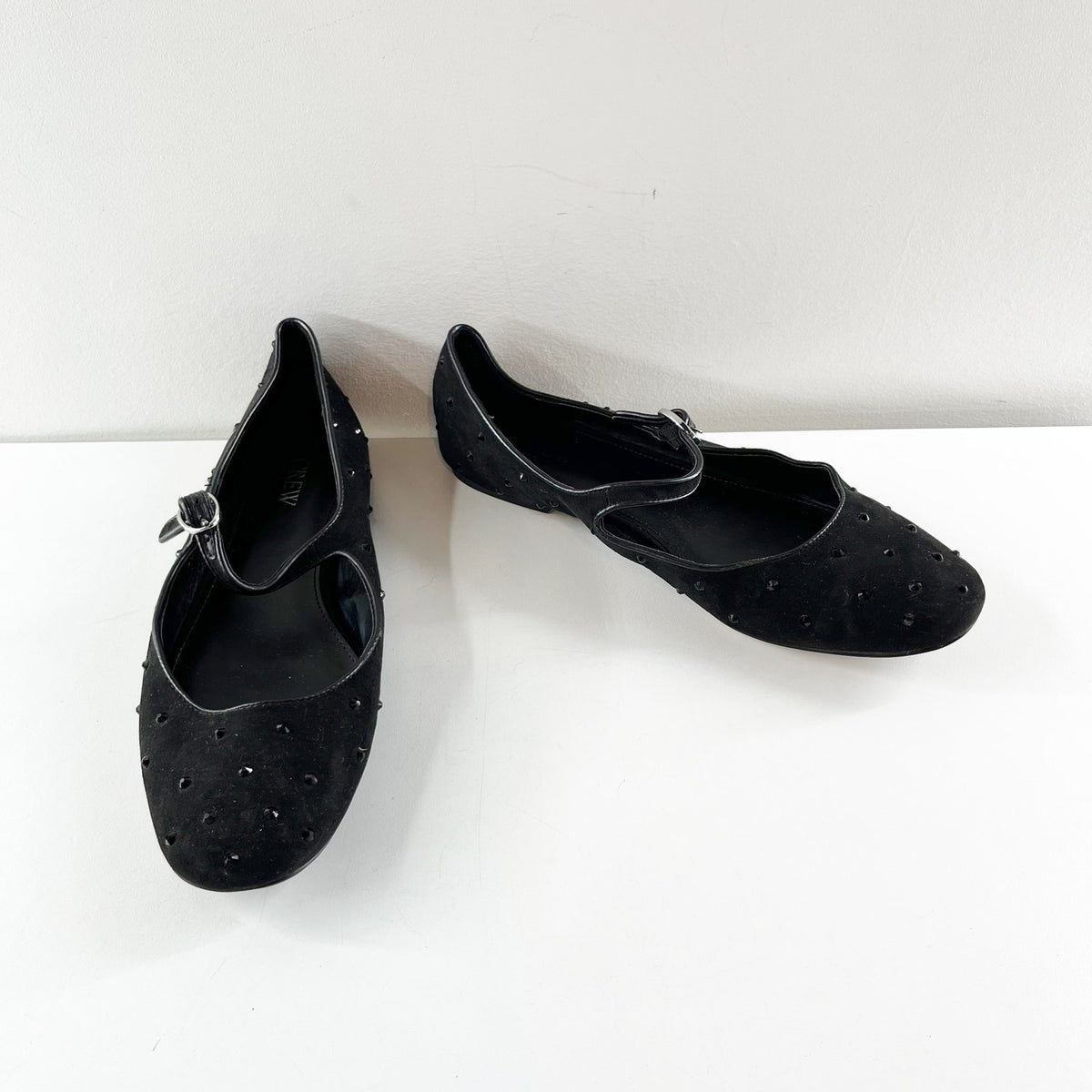 J. Crew Rhinestone Studded Mesh Mary Jane Ballet Flats Black 9
