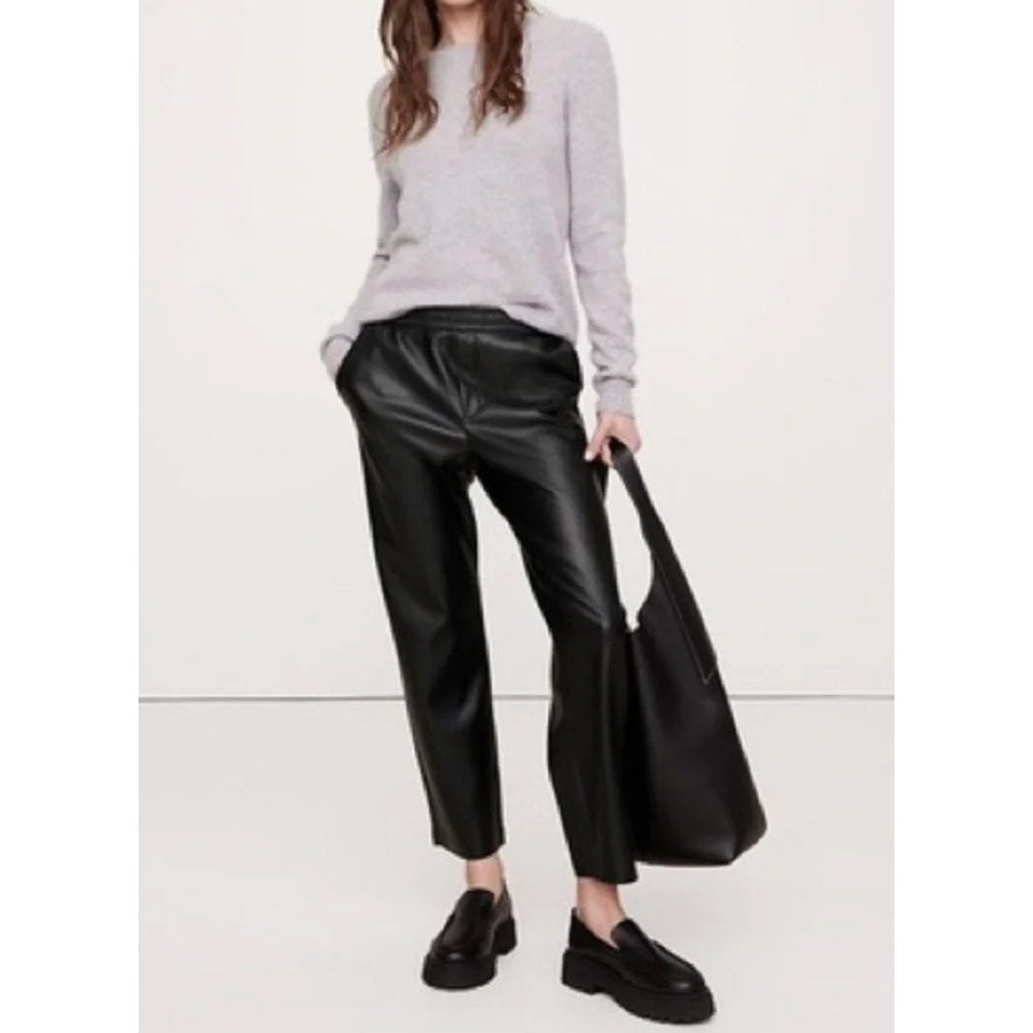Banana Republic Faux Leather Mid Rise Slim Pull On Trouser Pants Black Small