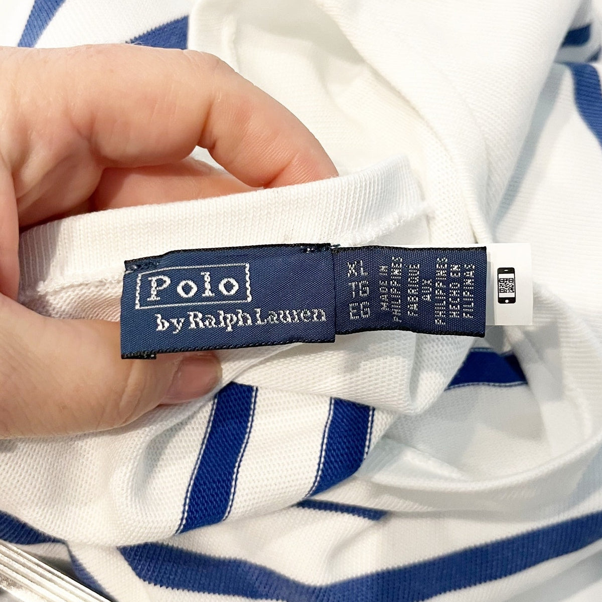 Polo by Ralph Lauren Striped Long Sleeve Cotton Boatneck Jersey Tee Shirt Blue