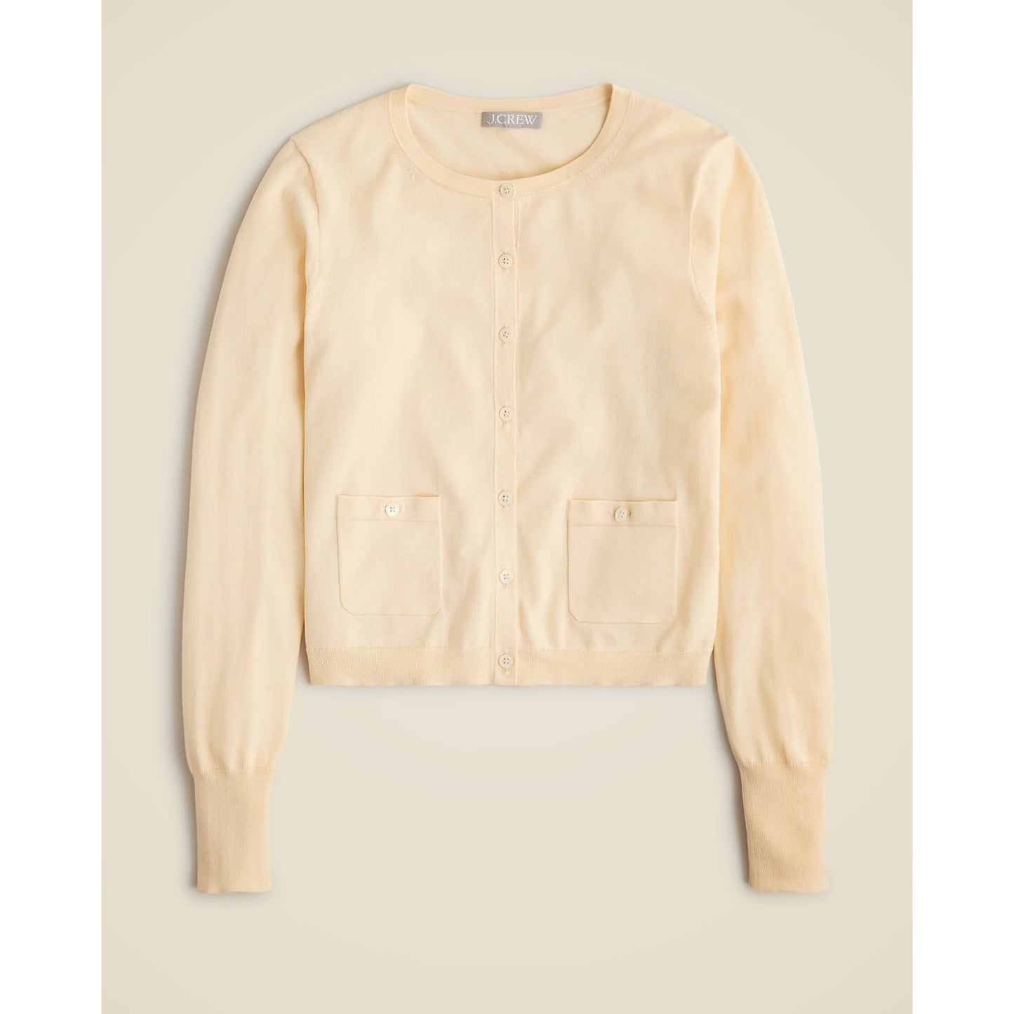 J. Crew Long Sleeve Crewneck Cardigan in Premium Ultrafine Cotton Butter Yellow