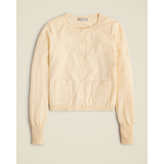 J. Crew Long Sleeve Crewneck Cardigan in Premium Ultrafine Cotton Butter Yellow