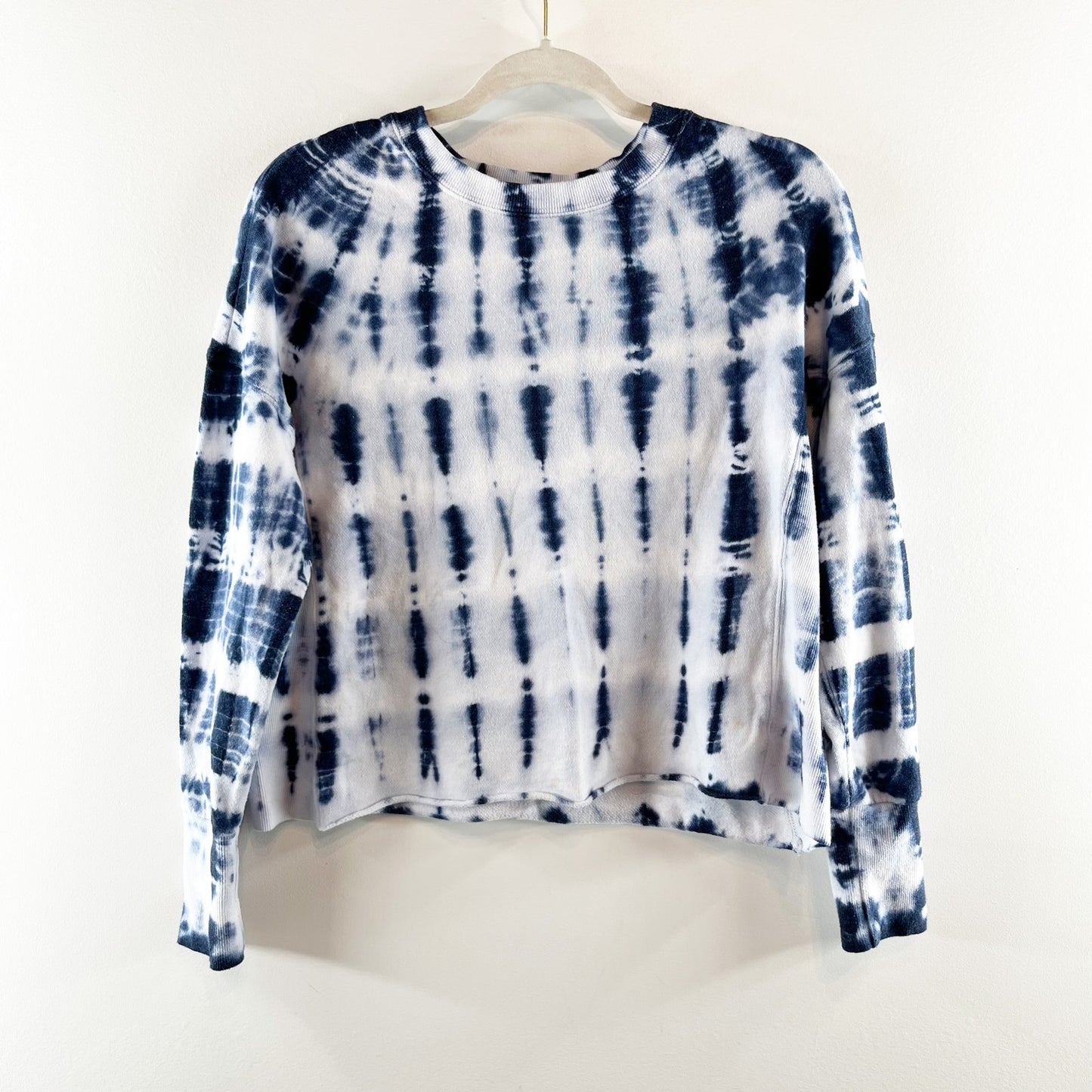 Roan + Ryan Isabella Tie Dye Rib Mix Pullover Sweatshirt Blue White XS