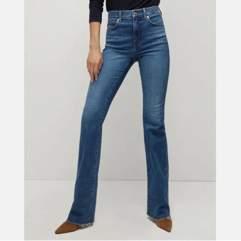 Veronica Beard High Rise Cameron Raw Hem Bootcut Jeans Blue 26