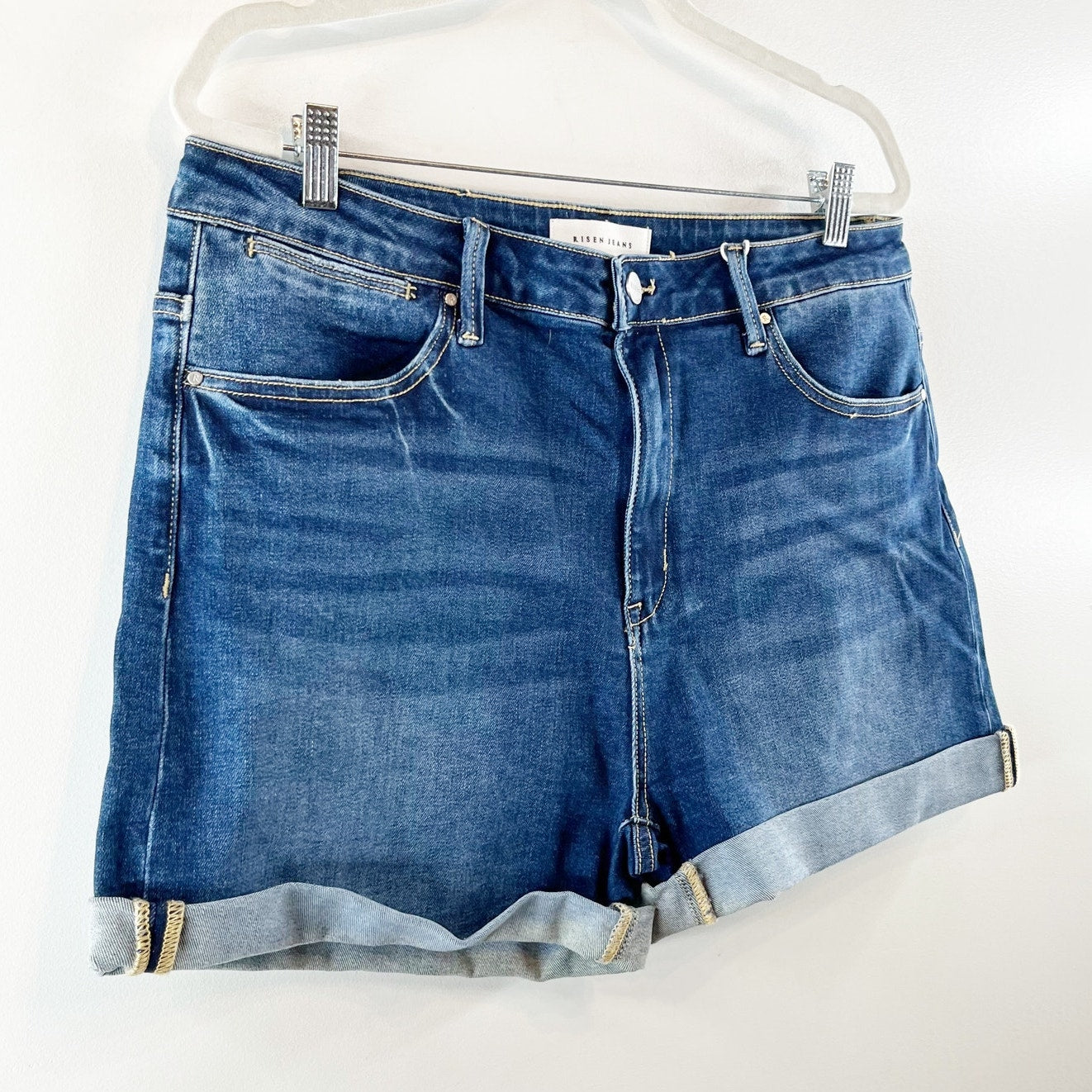 Risen High Rise Cuffed Denim Jean Shorts Blue 2X
