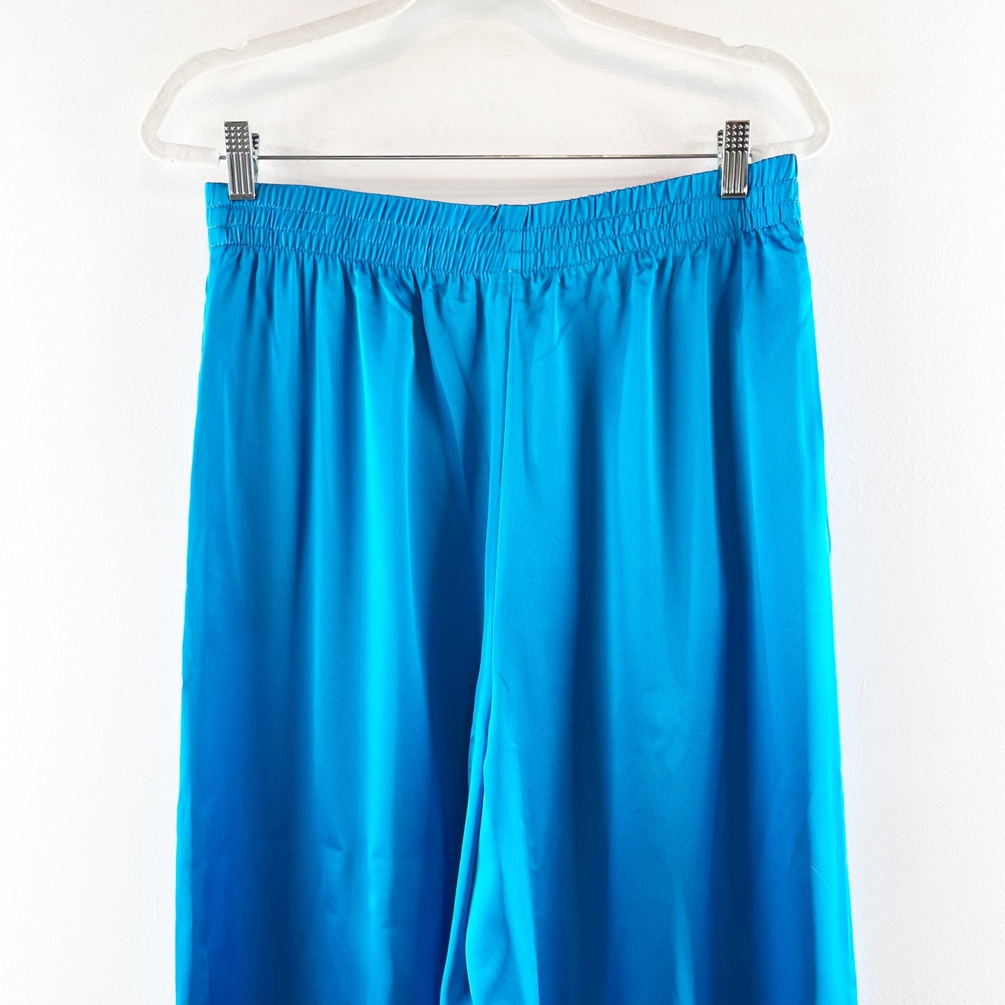 Show Me Your Mumu High Rise Wide Leg Satin Irwin Pants Blue Large