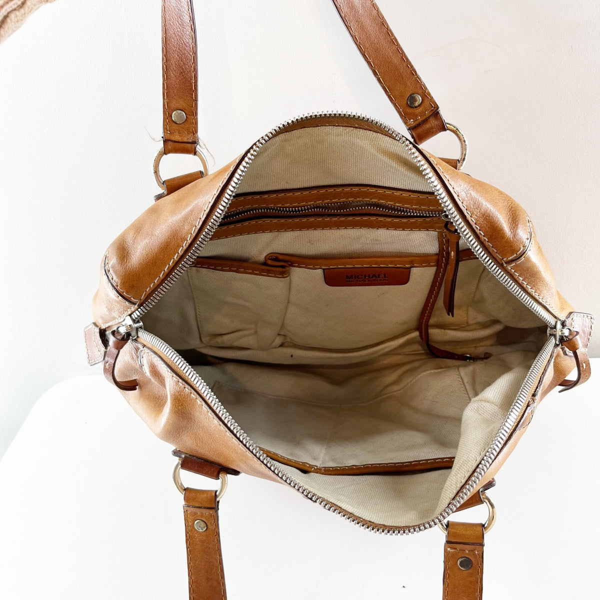 Michael Kors Studded Leather Shoulder Tote Bag Purse Brown